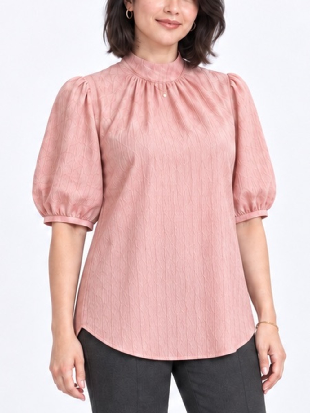 Ann Taylor Pink Textured Blouse Top Puff Sleeve Coquette Office Siren Large